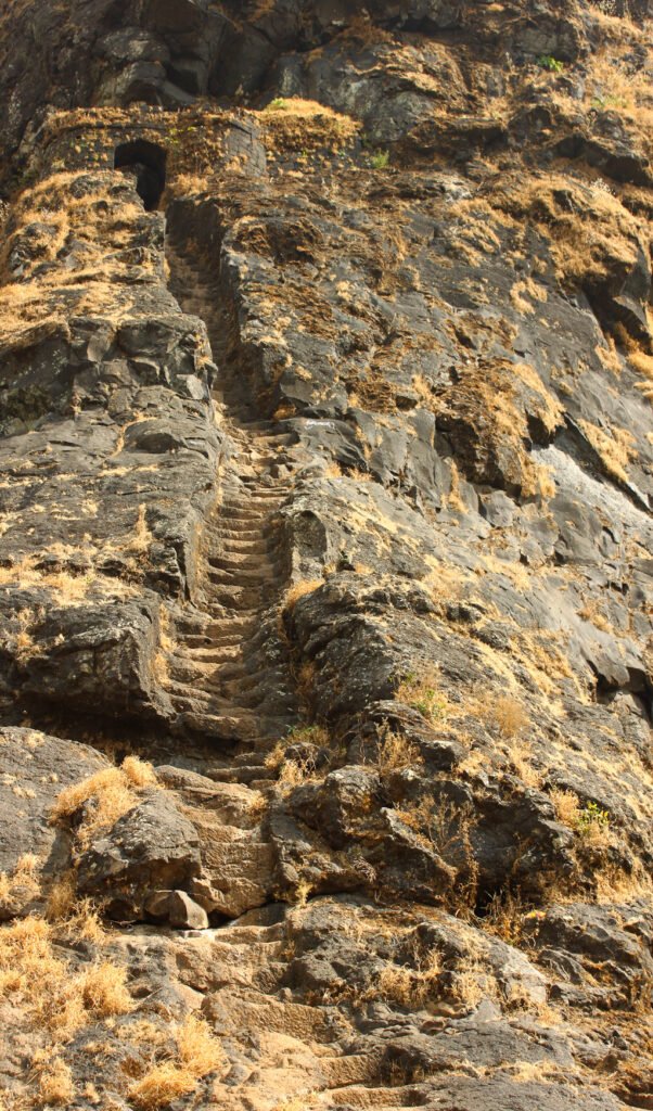 Rock-cut staircase on Harihar fort near Nashik leading to the entrance gateway