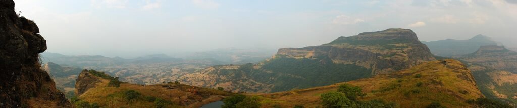 View of the Trimbak range hills from Harihar fort in Nashik district