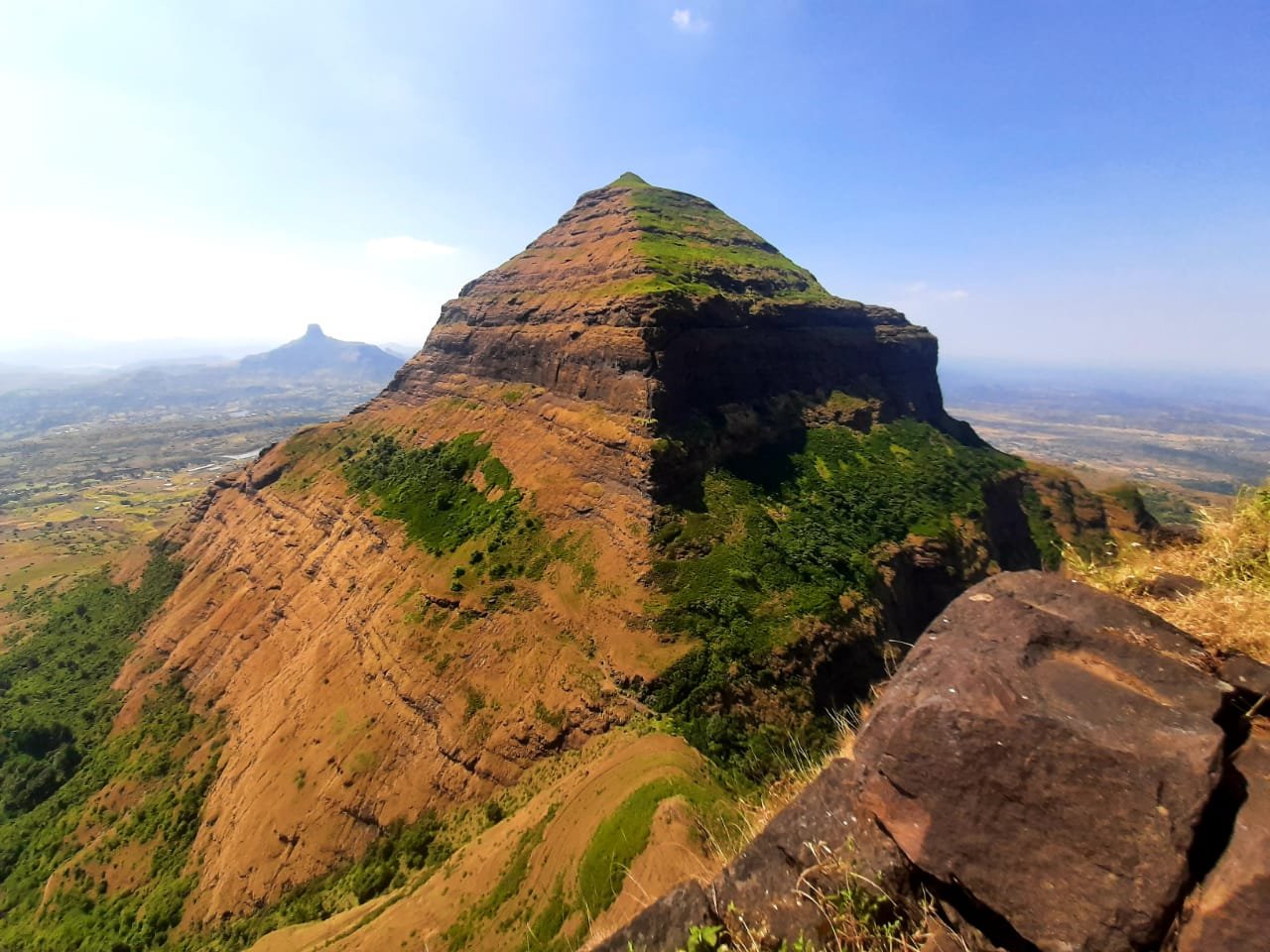 Salher fort summit seen from Salota fort in the Nashik Sahyadri