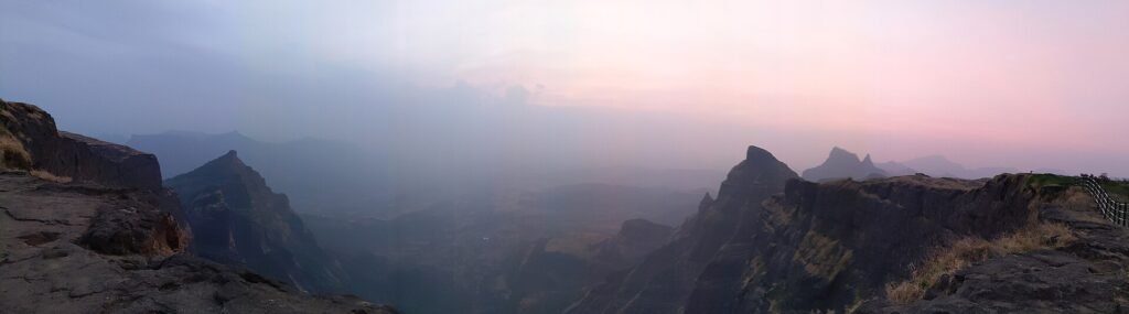 Panorama of the Sahyadri at nightfall near Konkan Kada